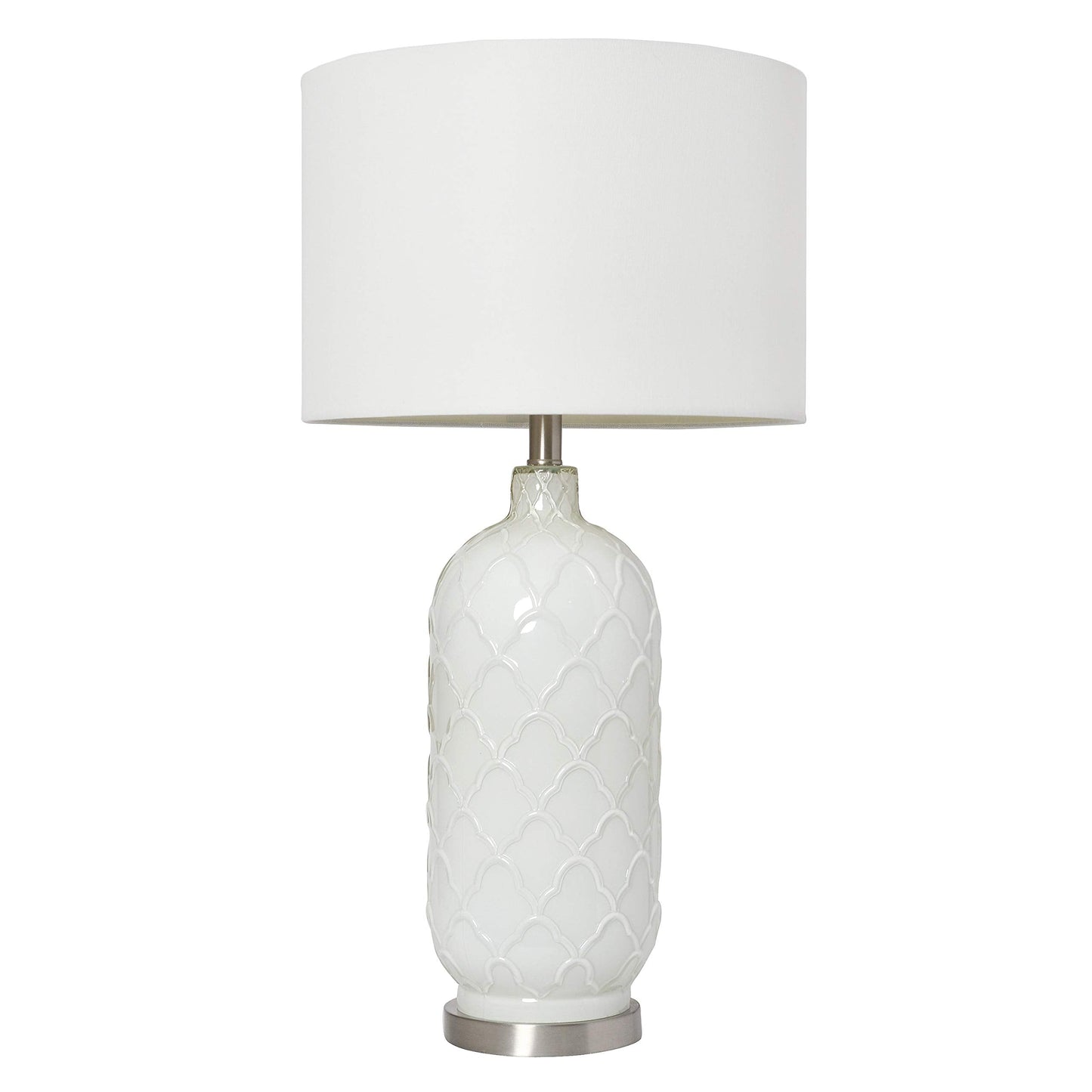 Elegant Designs Glass Table Lamp LT3322-WHT, White and Brushed Nickel Finish