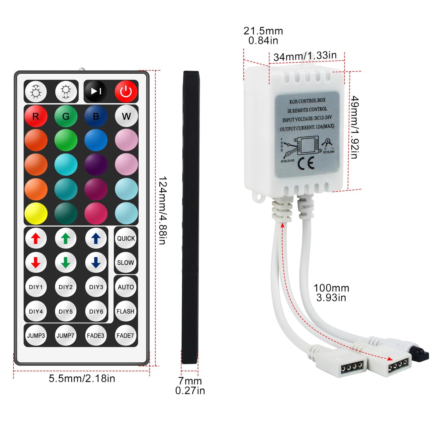 Rgbzone 4Pin Rgb Led Controller - 44-Key Ir Remote, Dc12V-24V, For 5050 2835 3528 Led Strip Lights