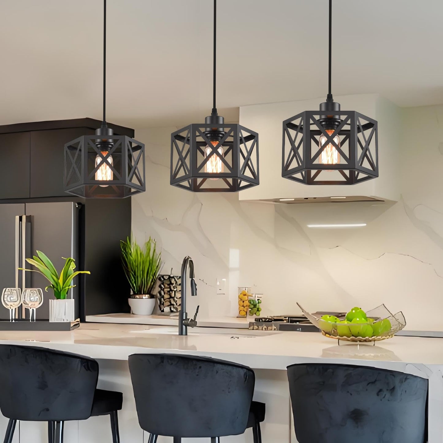 Cafulam Farmhouse Pendant Light Fixture  Black Pendant Lights For Kitchen Island Industrial Lantern Pendant Light Fixtures With Light Shade  Adjustable Height Hanging Pendant Lighting