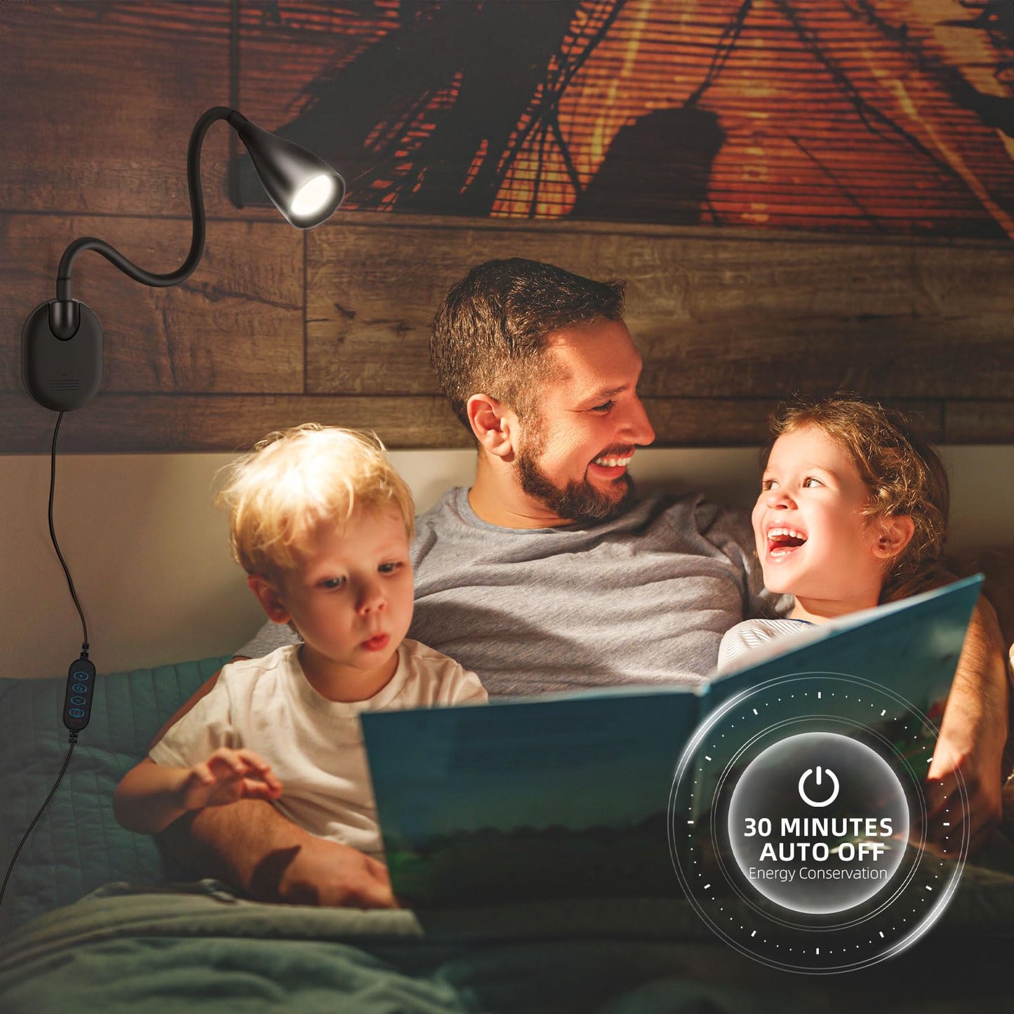 LiFMIRA Wall-Mounted LED Bedside Reading Light with USB Charging Port, 10-Level Dimmable & Adjustable 5 Color, Plug-in Adhesive Night Lamp for Books in Bed, Eye-Caring Bedroom Lighting (Black 2 Pack)