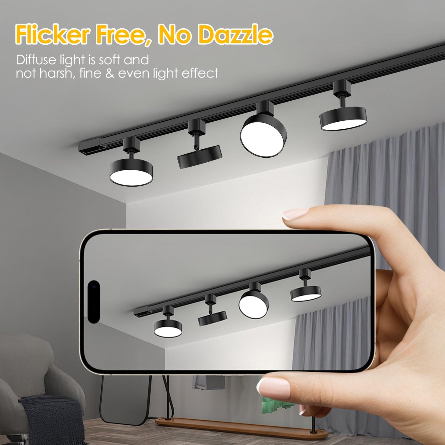 Tuyubee Diffuse Led Track Lighting Heads H Type Track Light Heads Dimmable Kitchen Track Lighting Fixtures Ceiling  Compatible With H Track Rails - Flicker Free Cri90+ 3000K 12W 1000Lm  3 Pack Black