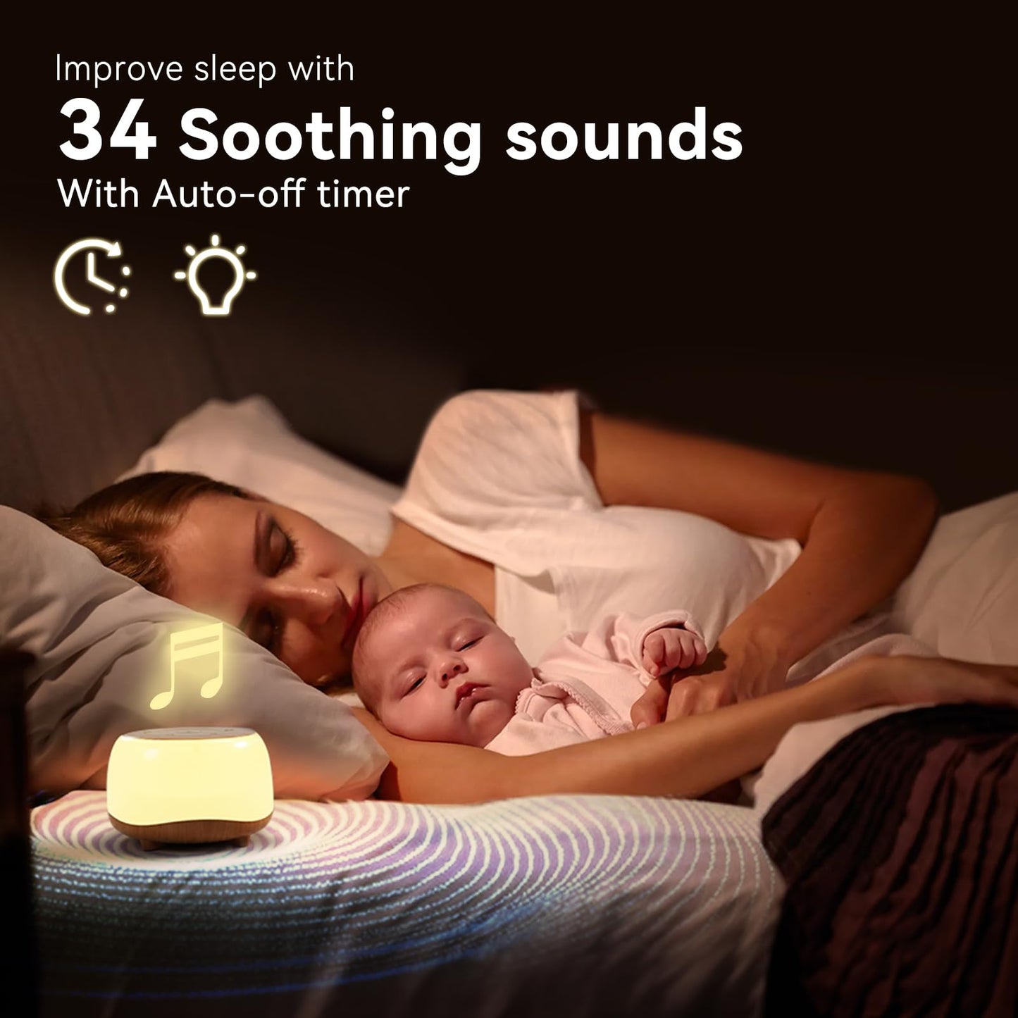 HEYAXA White Noise Sound Machine with 7 Colors Night Light 34 Soothing Sounds, Portable Sound Machine for Baby Adults Kids Sleep with 30 Volume Levels 4 Timers Adjustable Brightness (Wood Grain)