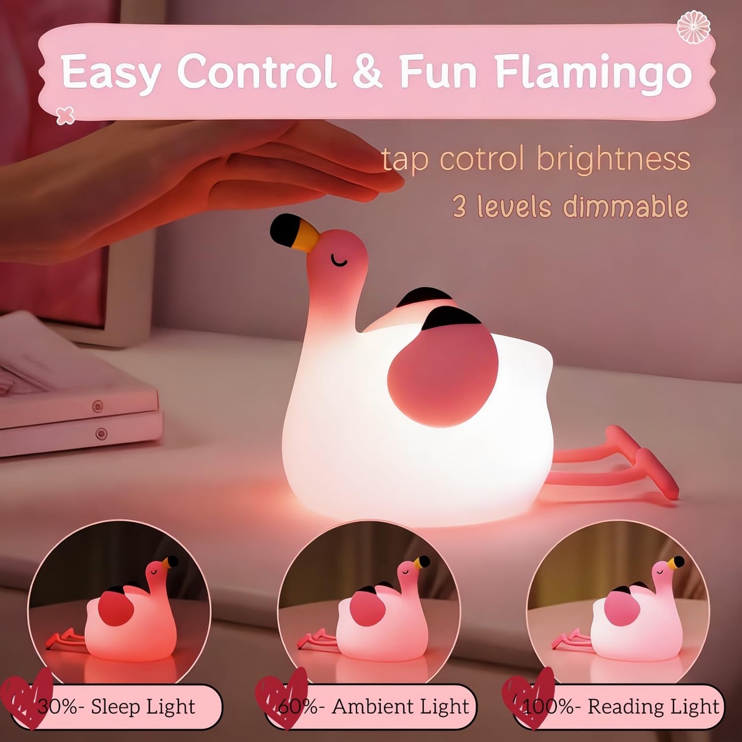 Yr Yrhh-Pet Flamingo Cute Night Light  Flamingo Decor Kids Squishy Lamp  Girls Pink Xams Gifts Trendy Stuff Toys  Rechargeable Dimmable Silicone Led Nightlight  Baby Nursery Dorm Kawaii Bedside Lamps