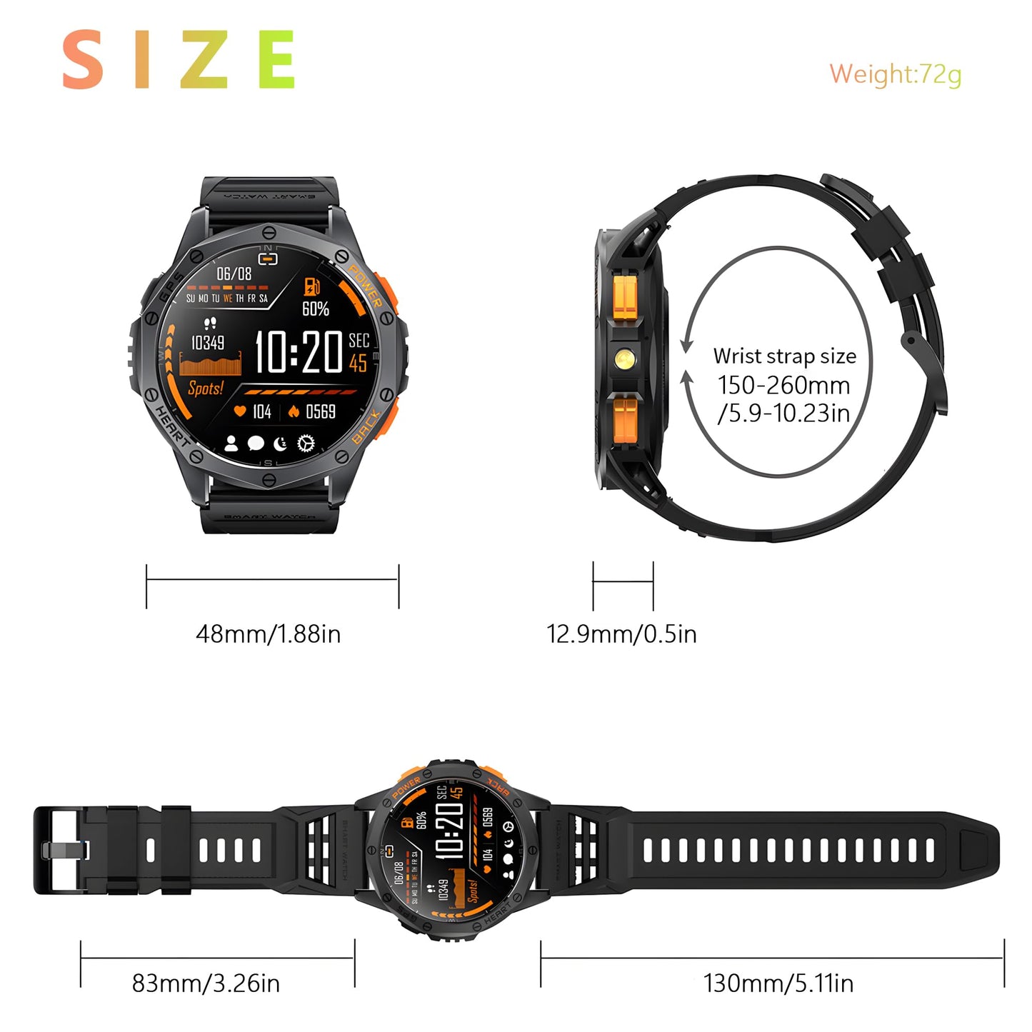 Military Smart Watch With GPS, 170+ Sport Modes Smartwatch with Heart Rate Monitor, Compass, Flashlight, GPS, Smart Watch for men,1.43" AMOLED Screen Bluetooth Call,Compatible iOS & Android (2 Bands)