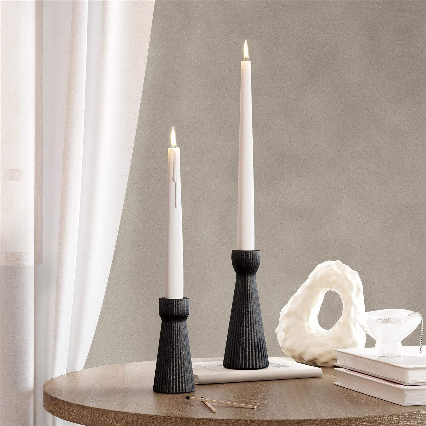 Taper Candle Holders for Candlesticks Ceramic Candle Stick Candle Holder- Set of 2 Decorative Candle Stand for Wedding Decor,Dinner Party and Table Centerpieces,Housewarming Gift Black