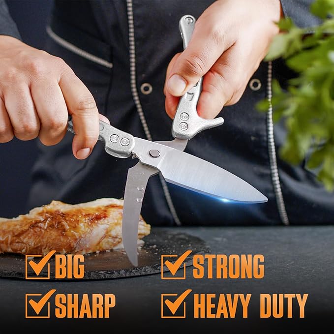Poultry Shears, Kitchen Shears Heavy Duty for Food With Anti-Slip Handle & Safety Lock, Meat Scissors, Chicken, Lobster, Quail, Fish, Food Cutting Scissors, Bone Cutter (Ultra shears Silver)