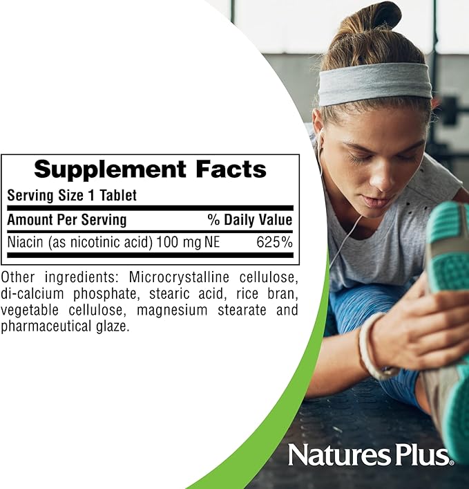 Natures Plus Niacin - 100 mg, 90 Vegetarian Tablets - High Potency Vitamin B3 Supplement - Gluten-Free - 90 Servings