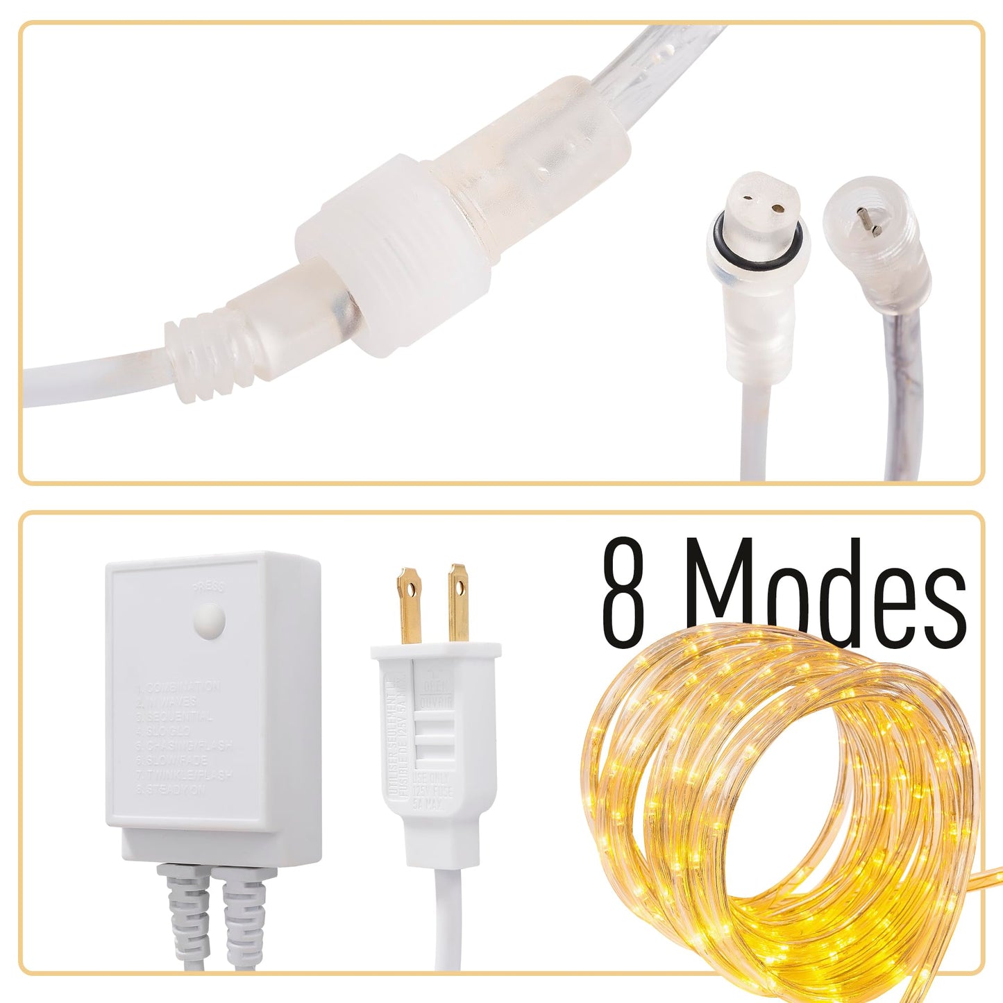 Chorled Waterproof Led Rope Lights  Connectable & Flexible With 8 Modes  Outdoor Lighting For Deck  Garden  Pool  Patio & Christmas Decor (Warm White  50Ft)