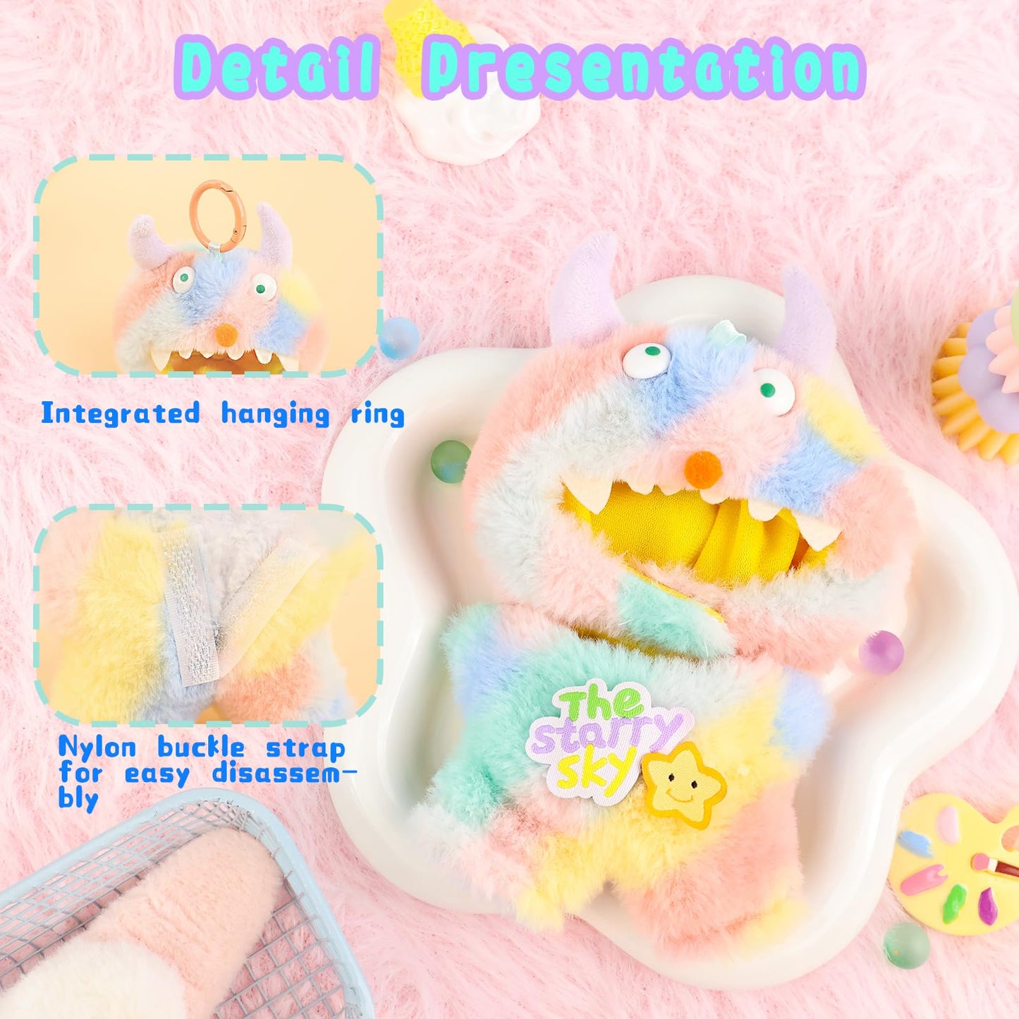 HiOKOU Clothes for labubu Doll 17cm Accessories Suit Cute Clothes for Doll Dress up Monster Style Outfits（Dopamine）