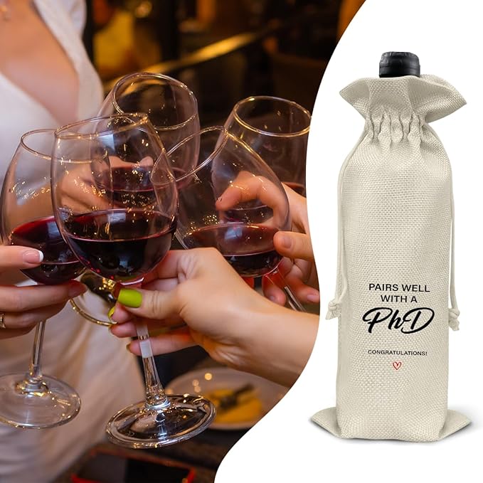 HOIJAUMAI Phd Graduation Gifts Doctorate Degree Graduation Wine Bag Pairs Well with a Phd Wine Gift Bags for Men Women