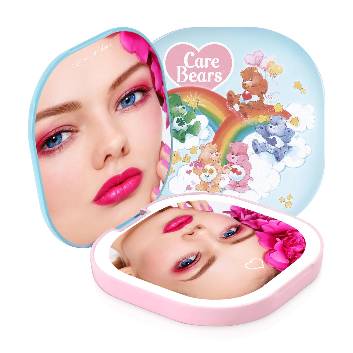 Impressions Vanity Care Bears LED Compact Mirror for Purse, Lighted Travel Makeup Mirror with 3X Magnification, Auto Shut Off Da