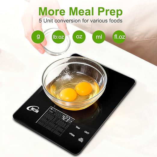 KOK Smart Food Scale with APP - Coffee Timer & 30 Nutritional Calculator Function, Track Calorie, Macro, Carb for Weight Loss Keto and Diabetic, Espresso Scale Weight Grams and Ounces 5 Unit 1g/0.05oz