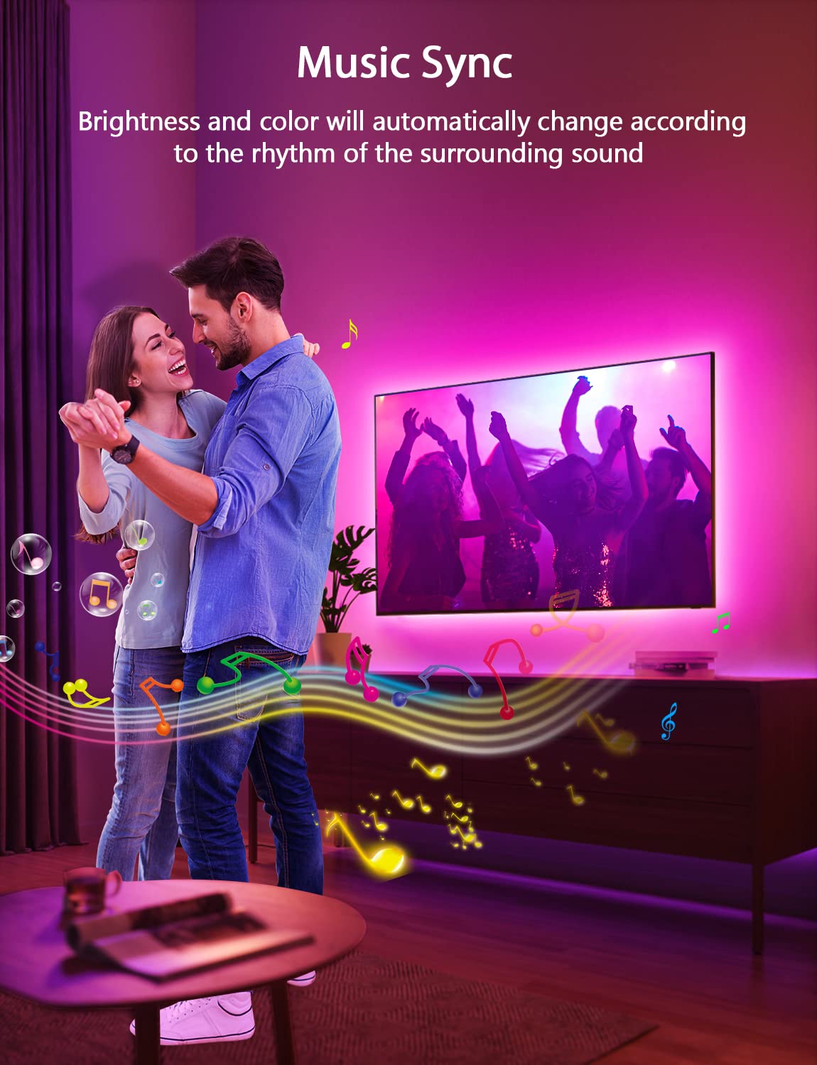 MATICOD LED Strip Lights for TV, 9.84ft RGB, Bluetooth APP Remote, Music Sync, for 32-43in TV, Multicolor