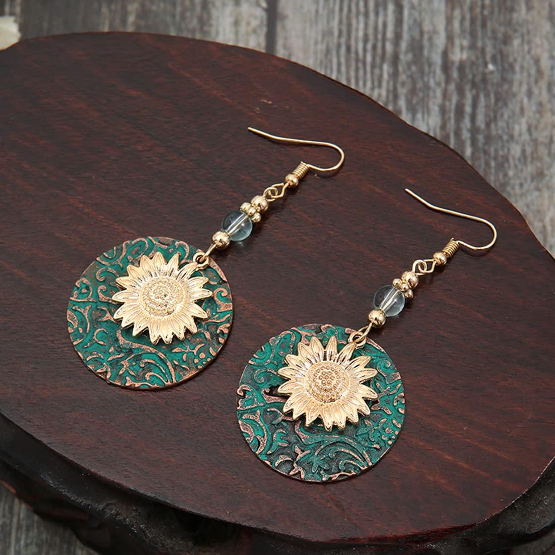 PUSOMU Bohemian Boho Sunflower Daisy Drop Earrings Retro Double Layer Dangle Charm Earrings, You are my Sunshine