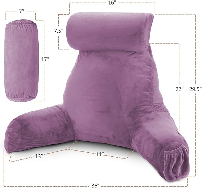 Nestl Reading Pillow Large Bed Pillow, Back Pillow for Sitting in Bed Shredded Memory Foam Chair Pillow Reading & Bed Rest Pillows Lavender Dream Back Pillow for Bed, Bed Chair Arm Pillow with Pockets