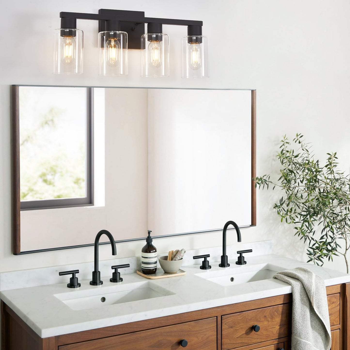 Diduio Black Vanity Lights For Bathroom 4 Light Bathroom Vanity Light Classic Bathroom Lighting Fixtures Over Mirror Farmhouse Vanity Lights With Clear Glass Shade