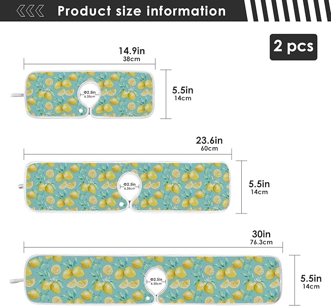 Kitchen Faucet Absorbent Mat,Lemon Fruit Summer Water Splash Guard for Sink, Faucet Drip Catcher Thicken Sponge Microfiber Faucet Water Catcher Mat Sink Absorbent Mat for Kitchen 23x5in 2 Pack