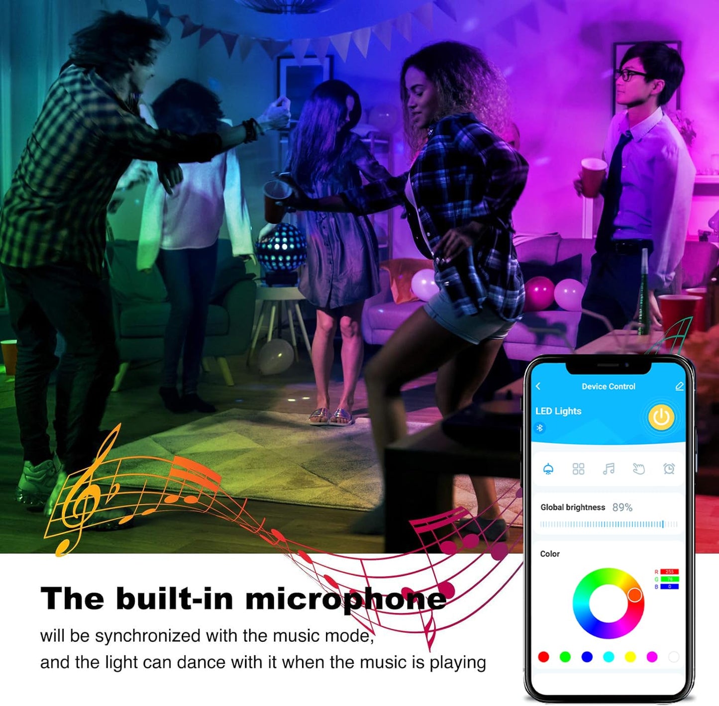 Daybetter Smart Bluetooth Led Strip Lights 30Ft, Rgb, App Control, 5050, Multicolor, Model Flslb503901Rg-Dbus