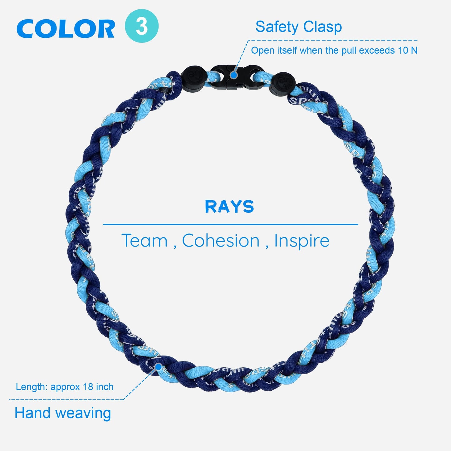 SUPBOMM 3 pcs Baseball Rope Necklaces, League Team Colors Braided Necklace, Baseball Team Gifts, Rays