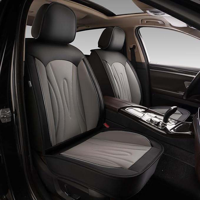 Front Car Seat Covers 2-Piece Set Fit for Ford C-Max 2013-2018,Non-Slip Laux Leather Waterproof Seat Covers(Black&Grey,2PCS Front)