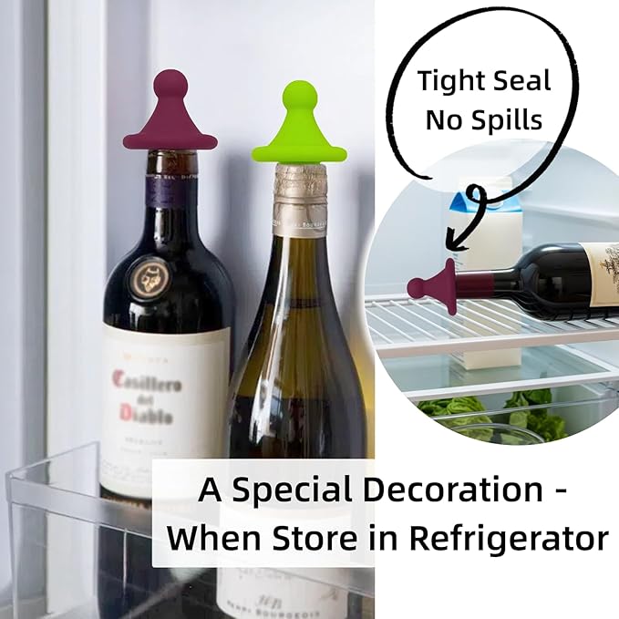 Silicone "Hat" Wine Stopper for Wine Bottles, Tight Bottle Sealer to Keep Wine Fresh, Cute Fun Stoppers for Wine Lovers - Standard Bottles Are Applicable, 1.57 * 2.17in (Green)