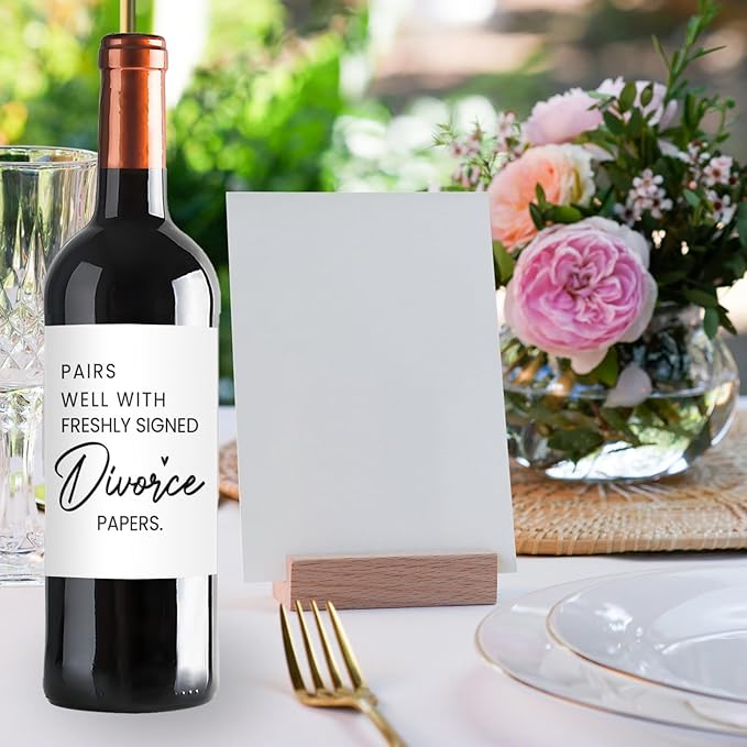 24 Pcs Divorce Wine Labels, Divorce Breakup Gifts for Women Men Her, Divorce Party Decorations for Women, Pairs Well With Freshly Signed Divorce Papers Wine Bottle Stickers Labels