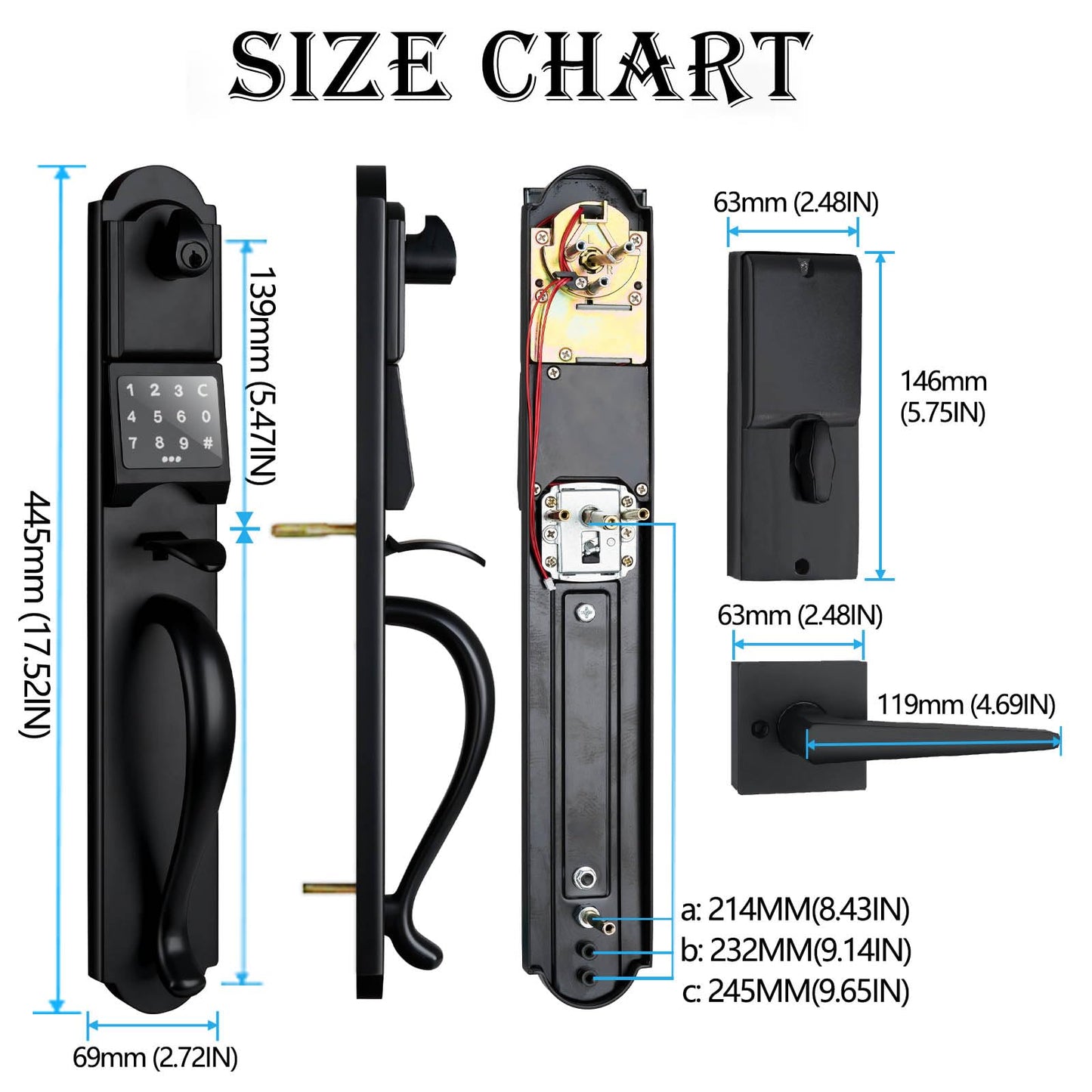 HISAFE Keyless Entry Door Lock Set, Camelot Trim Exterior Door Handleset with Single Cylinder Deadbolt, Heavy Duty Front Door Lockset, Left Handed, 17.52'' Length