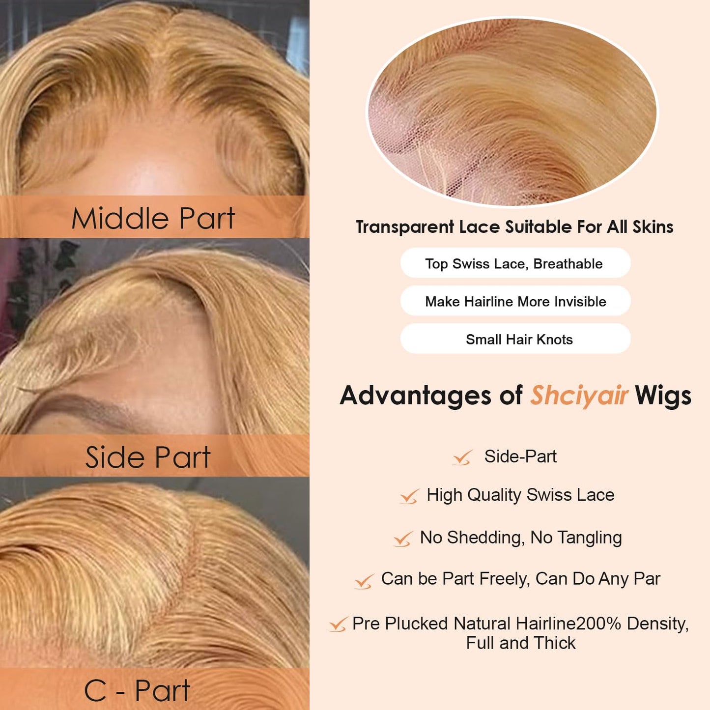 Shciyair Honey Blonde Wig Human Hair 200 Density 13x4 Body Wave HD Lace Front Wigs Human Hair Pre Plucked With Baby Hair Blonde