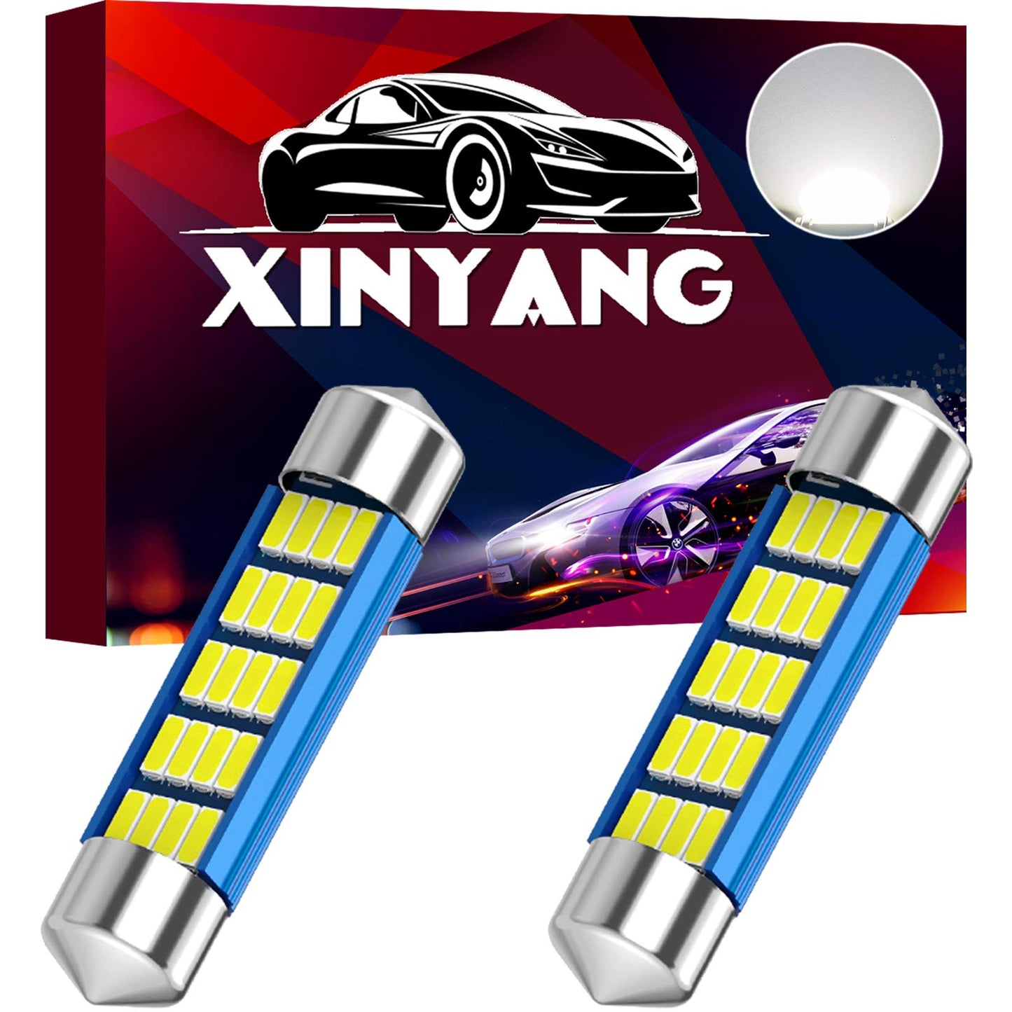 Xinyang 2Pcs 578 Festoon Led Car Bulb, 41Mm/42Mm, 20-Smd 4014, Aluminum, Bright White, Canbus Error Free, Model