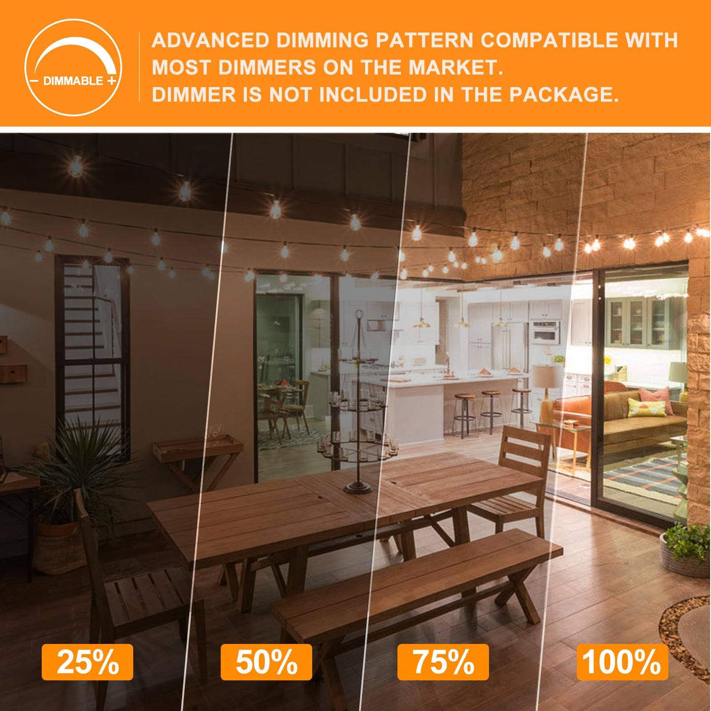 Achin Outdoor String Lights 100FT LED Waterproof 50+2 Shatterproof Bulbs 2200K White Cord Model OTS100050-TX20W0-ST38SR122