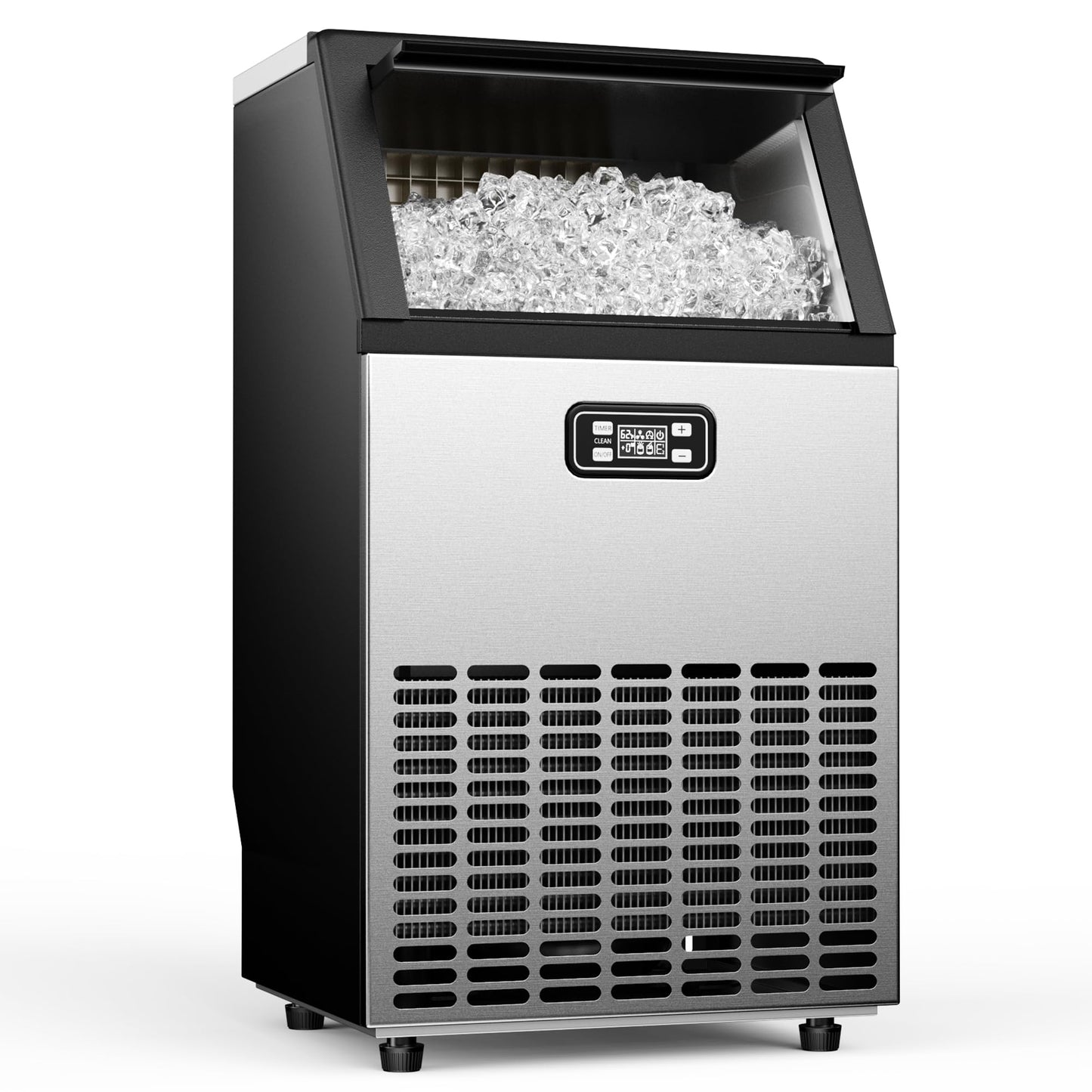 Feelfunn Commercial Ice Maker Machine - 150 LBS/24H, 33lbs Storage Capacity, Stainless Steel Freestanding & Under Counter Ice Maker with Self-Cleaning, 24H Timer, Ideal for Home Bar Office Restaurant