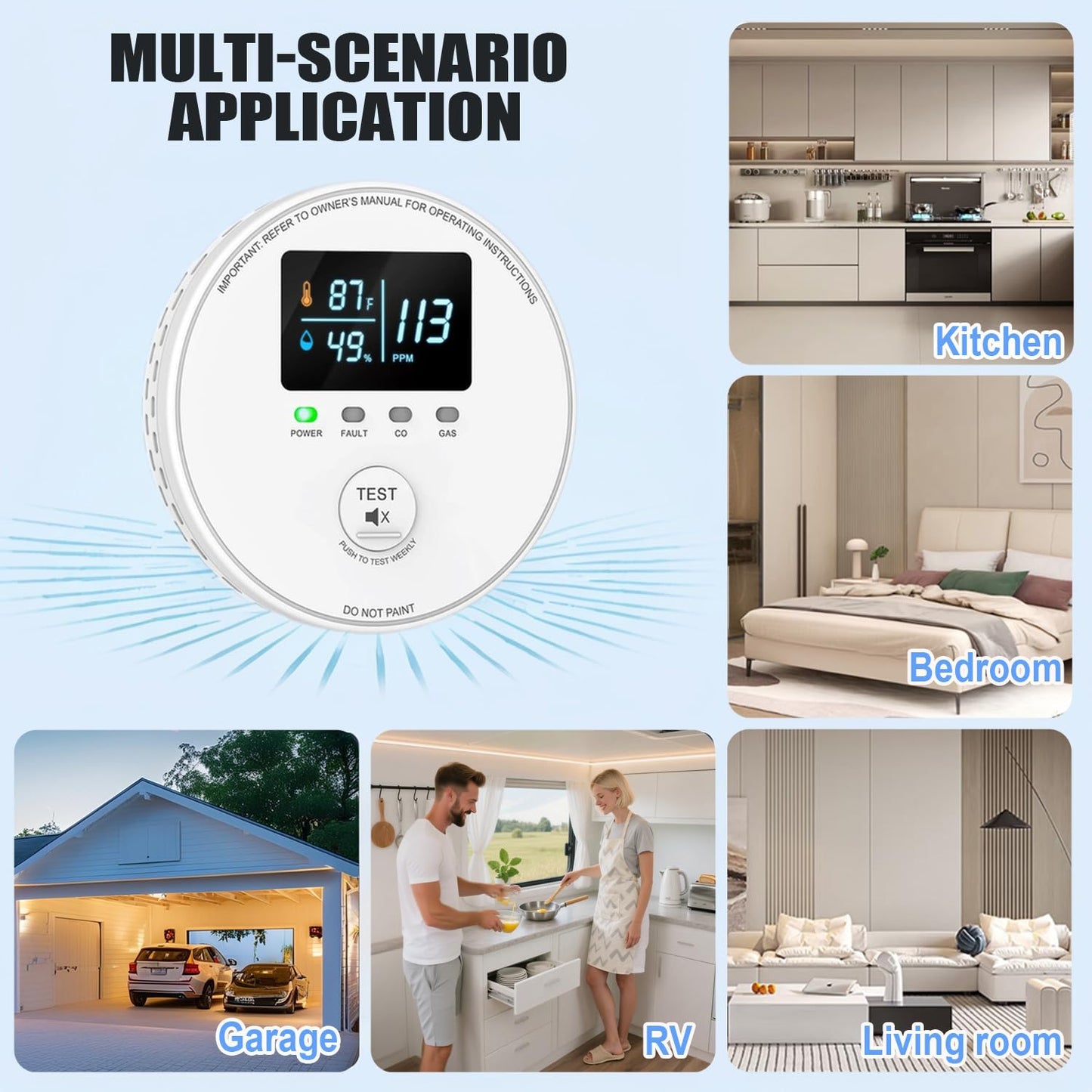 4-in-1 Carbon Monoxide Detectors Plug in, Combination Natural Gas Detector & Carbon Monoxide Detector with HD Digital Display, Monitors CO, Gas, Temp, Humidity - Home Safety for House, RV, Apartment