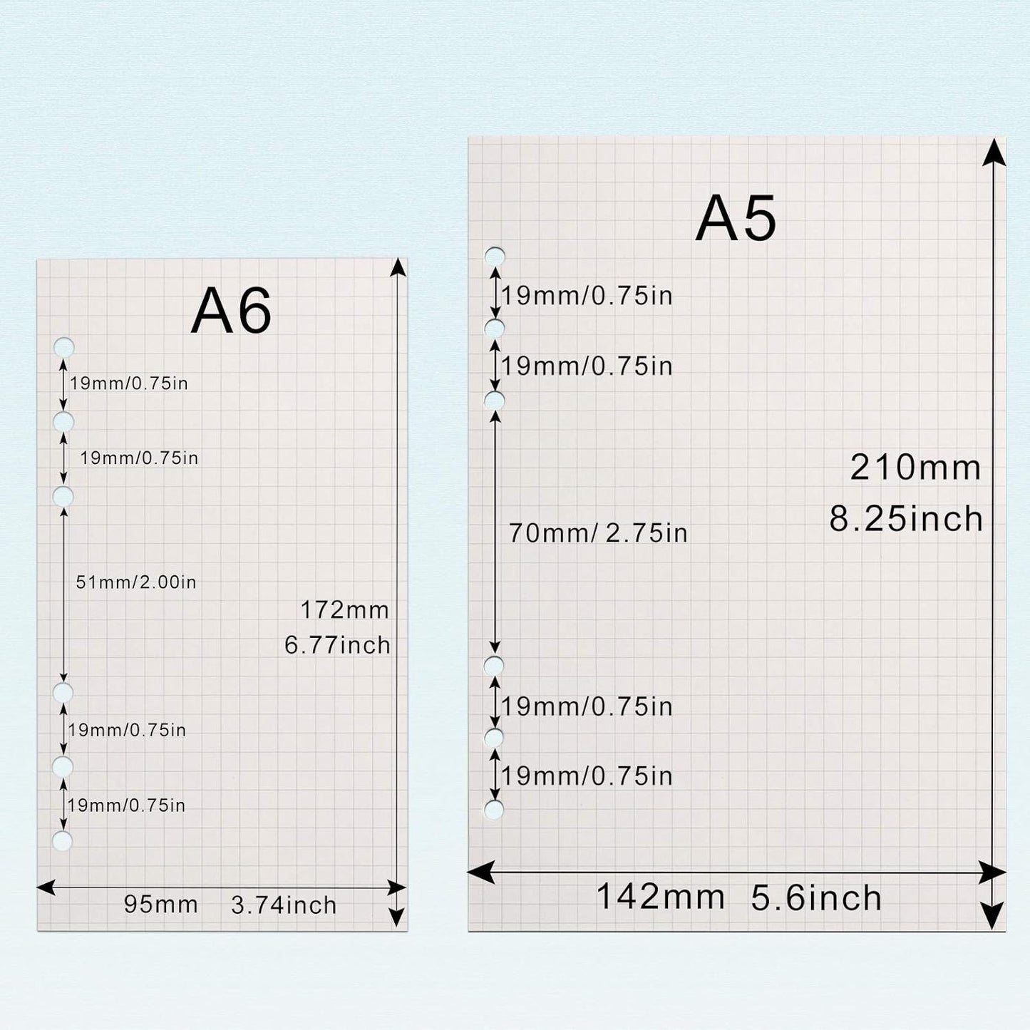 Toplive [3 Pack] A5 Refill Paper - 100GSM Thick 6 Hole Filler Inserts, 135 Sheets (270 Pages) for 6 Ring Binder Journal Notebook, Squared