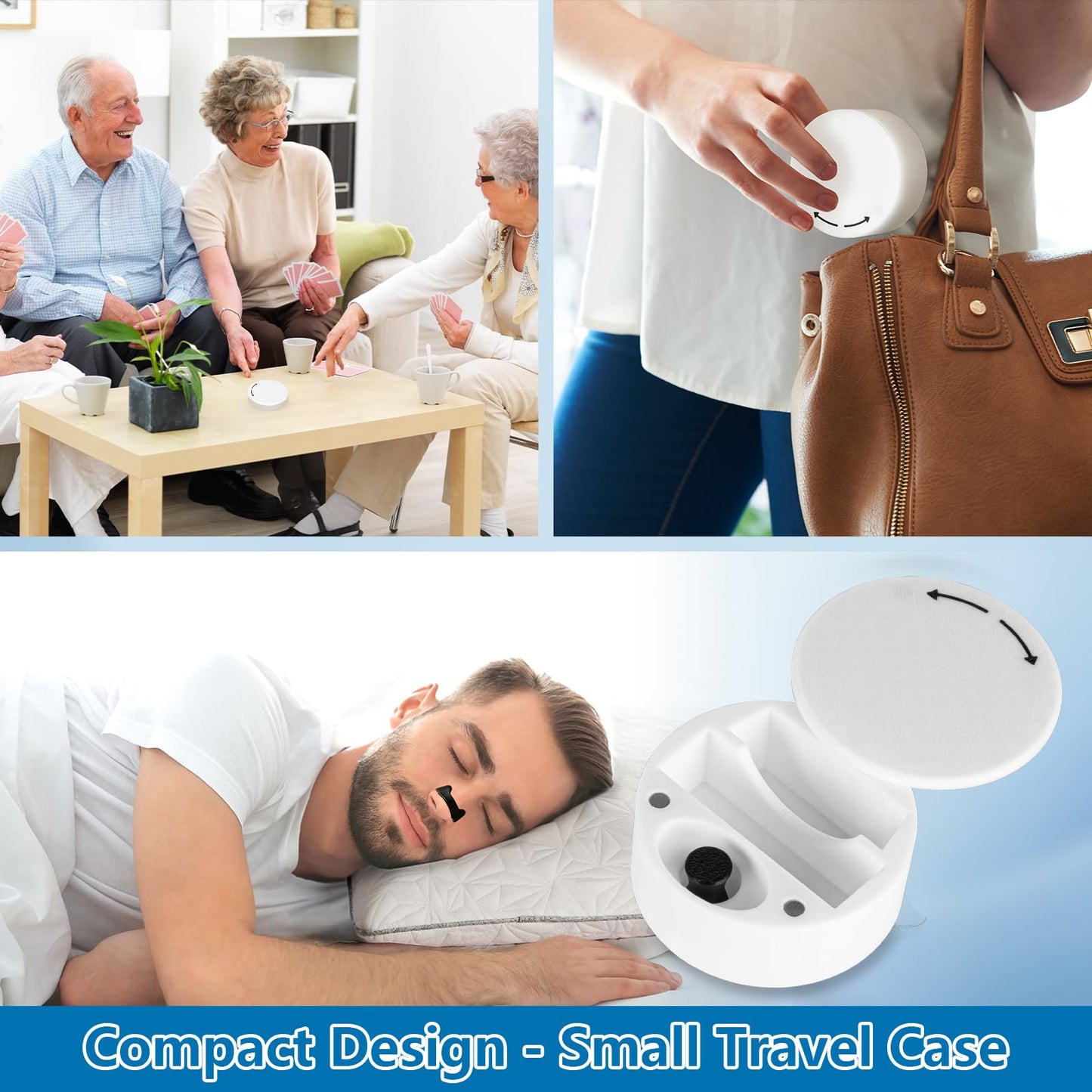 Small Travel Case for Intake Breathing Strip & Magnetic Refill Applicator – Compact Snoring Solution Case Holds Up to 14 Tabs (White)