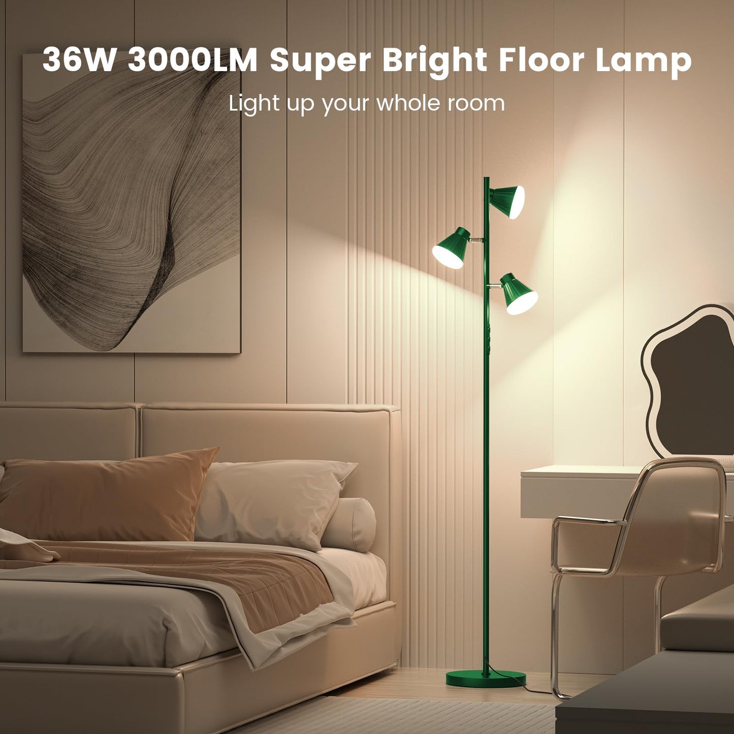 SIBRILLE 36W LED Floor Lamp, Dimmable with Remote, 4 Color Temps, Green, Model H107812