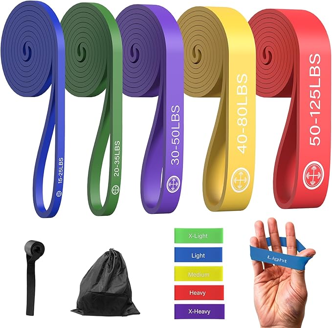 Exercise Bands，Set of 5 Resistance Bands & Finger Exerciser for Working Out,Pull Up Bands Set,at Home Workout Equipment,Wo...