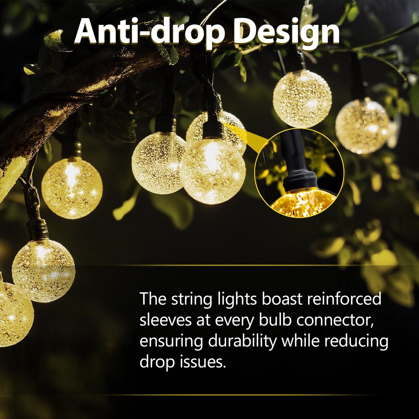 SeaShine 22ft Rechargeable Battery Operated String Lights - 50LEDs Crystal Globe, IP65 Waterproof, Warm White