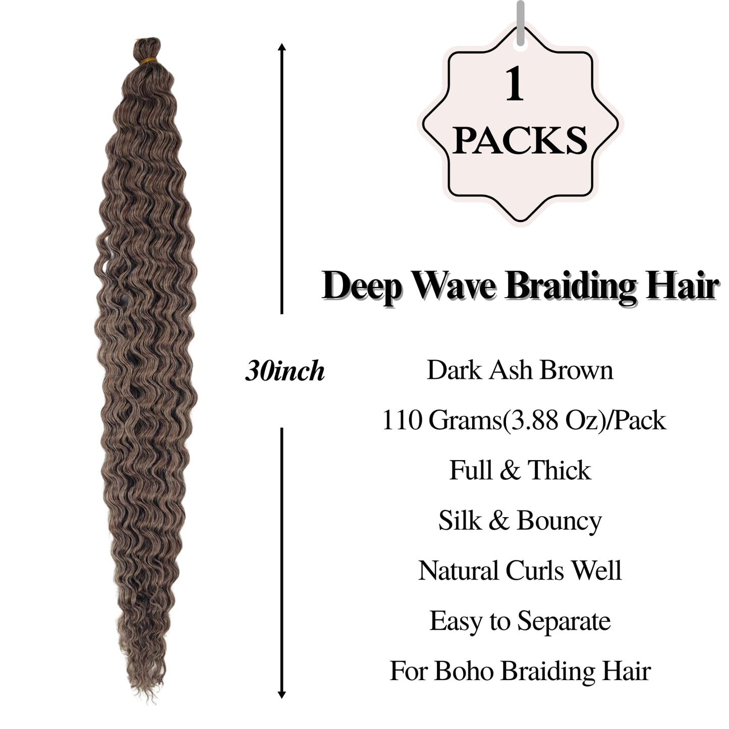 Dark Ash Brown Boho Braiding Hair Pre Stretched Knotless Braiding Hair for Boho Braids(30 inch, Packs of 5)