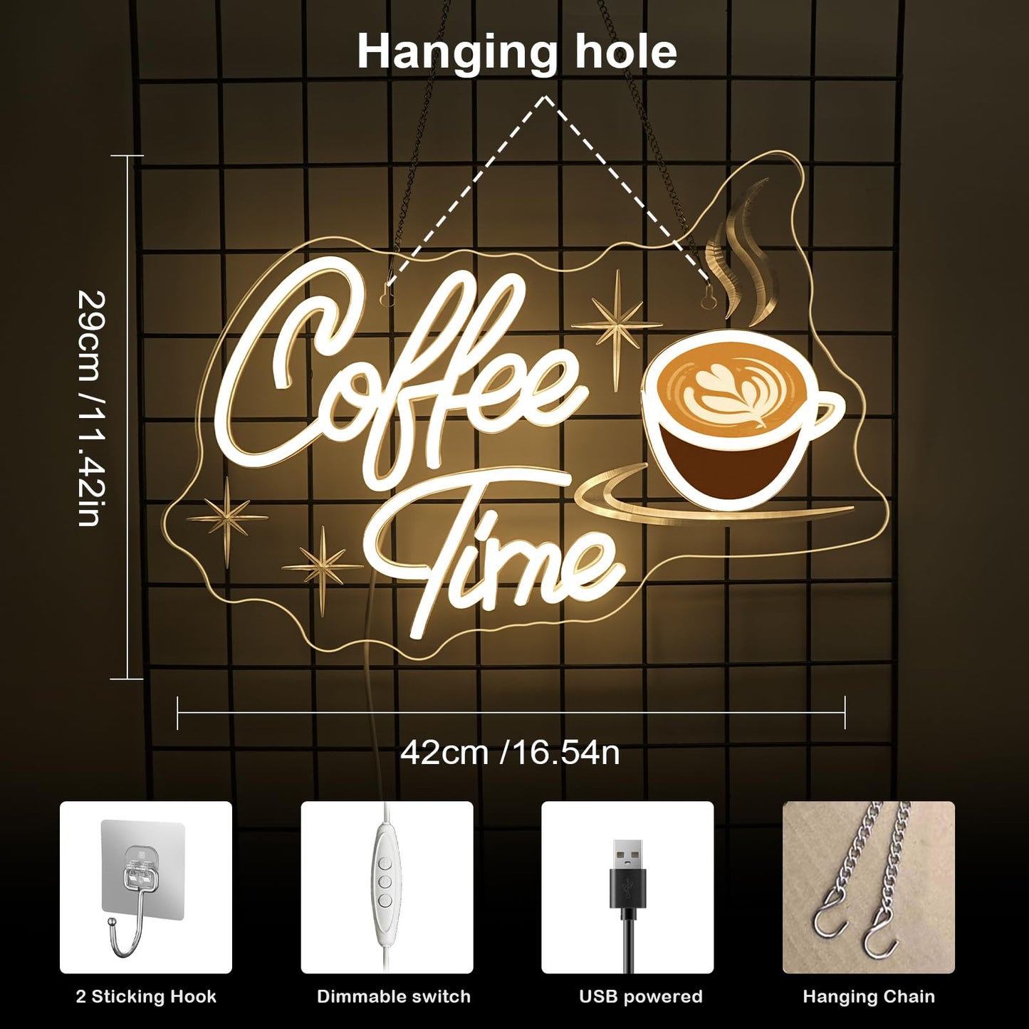 Dreamfort Coffee Time Neon Sign Latte Art Neon Lights Neon Bar Signs For Wall Decor Led For Caf?S  Kitchens & Breakfast Bars Light Signs Retro Diner Lighting