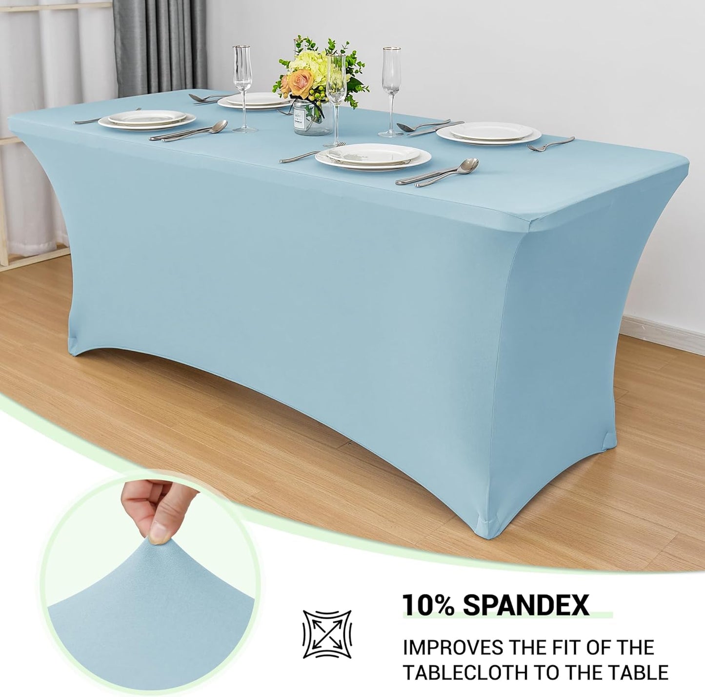 Obstal 4Ft Stretch Spandex Table Cover for Standard Folding Tables - 2 Pack Universal Rectangular Fitted Tablecloth for Party, Banquet, Events, Trade Show (Dusty Blue, 48L x 24W x 30H Inches)