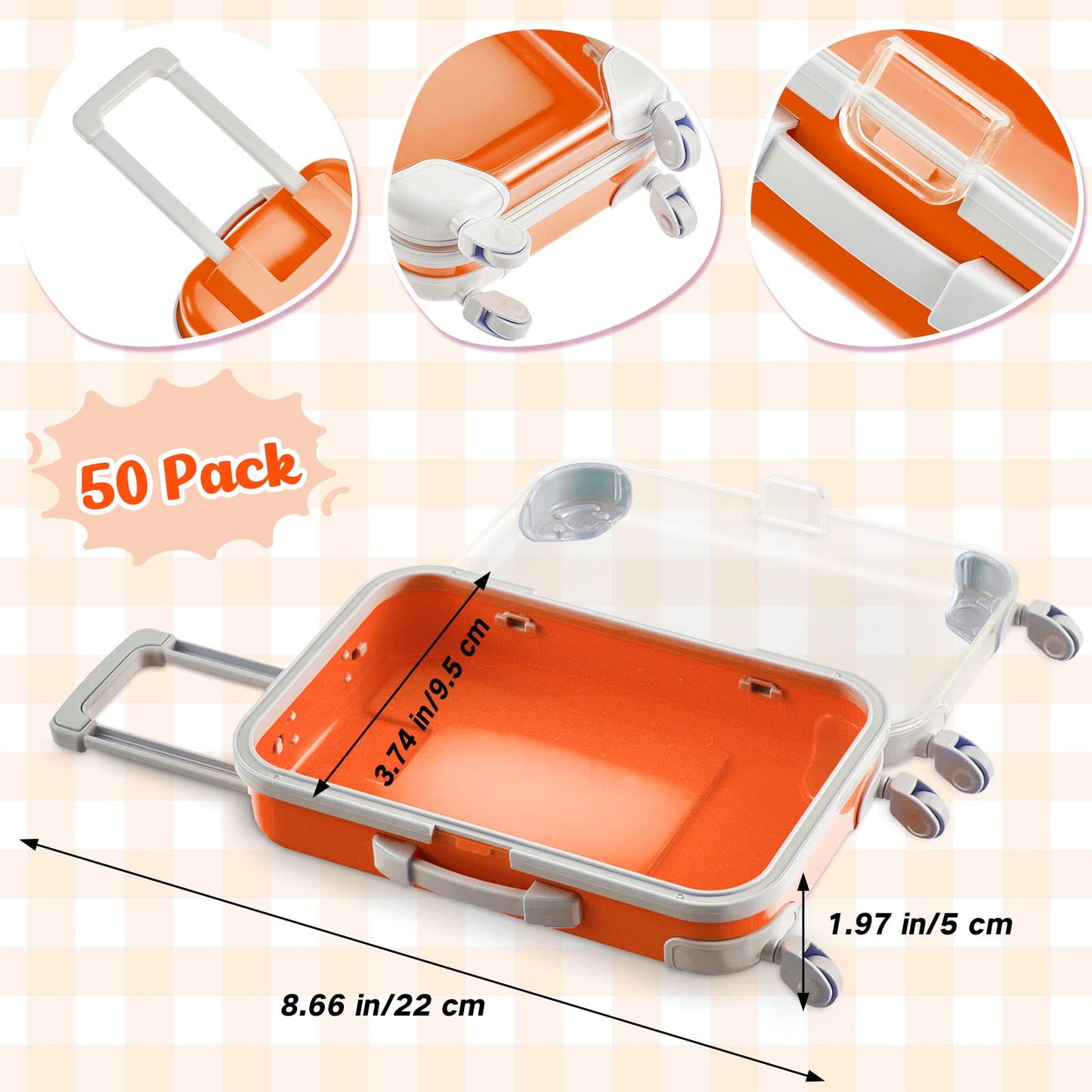 Tessco 50 Pack Mini Suitcase Party Favor Gift Box 6.69 x 3.74 x 1.97 Inches Plastic Tiny Travel Luggage for Candy Makeup Jewelry