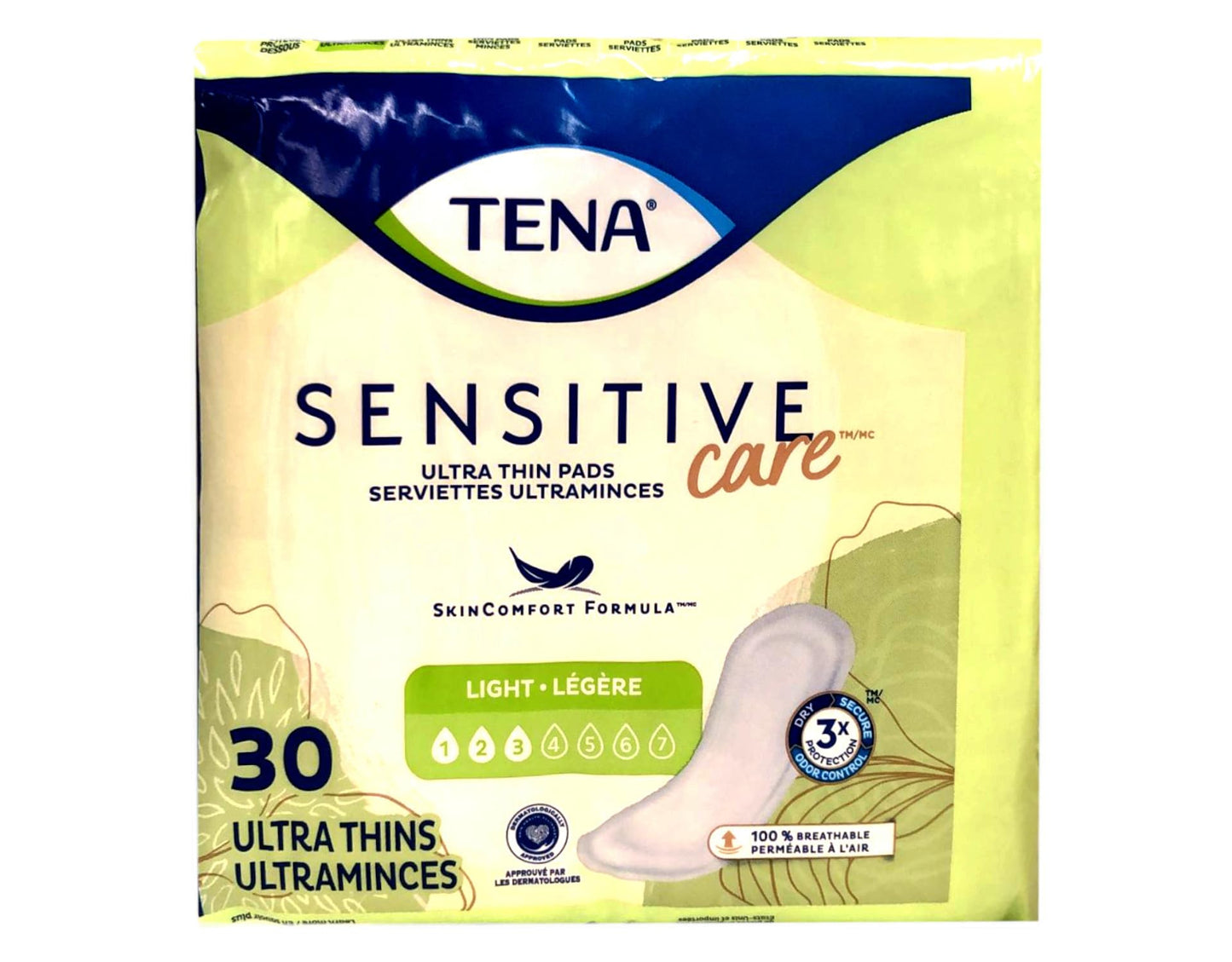 TENA Intimates Ultra Thin Light Pads Regular 30 Count (Pack of 3)