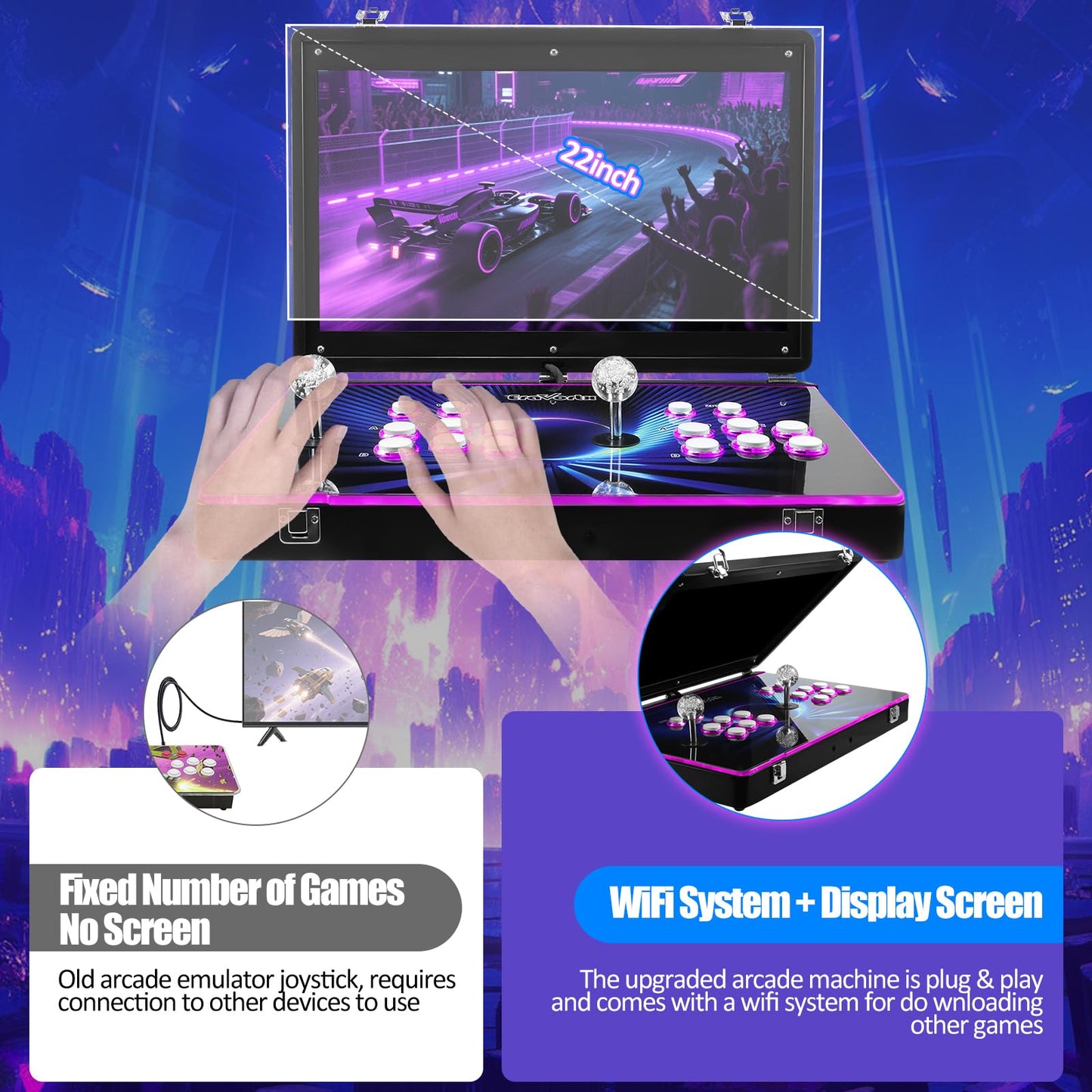 3D Arcade Machine - 36,000+ Retro Games with 50+ Emulators Equip & WiFi-Expandable, 22 inch 4K HDMI Output, Plug & Play Foldable Retro Gaming Console for Family Fun