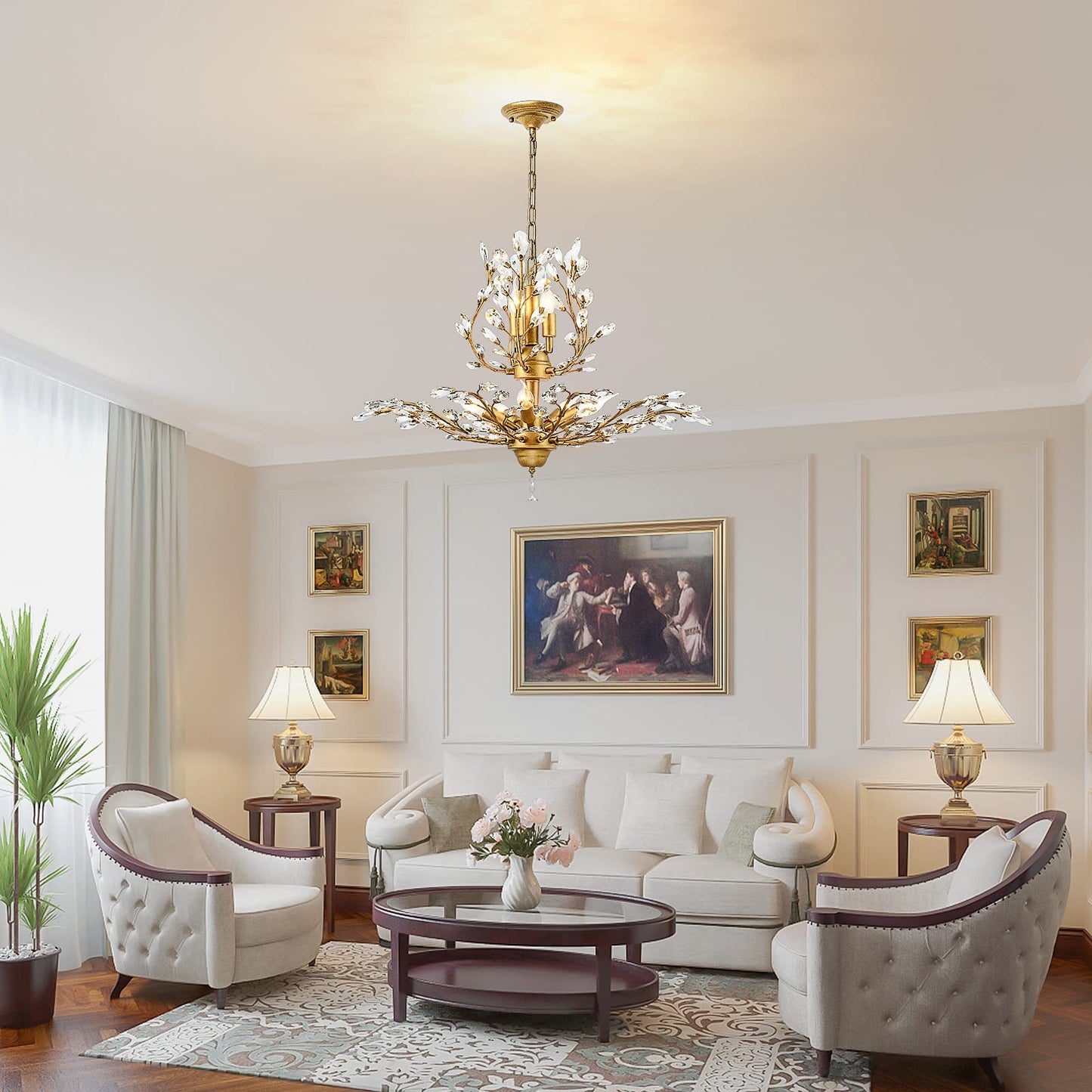 Ganeed Crystal Chandelier 8-Light Vintage Pendant Lighting Fixture Gold GLM-DD-8G