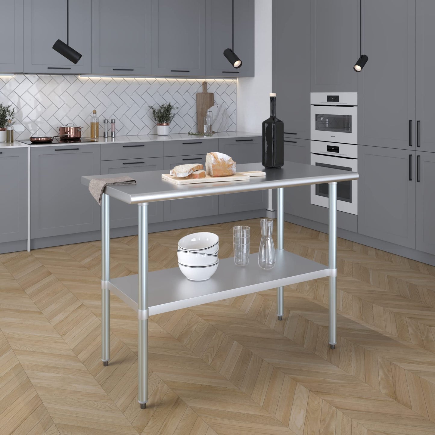 AmGood 24 in. x 48 in. Stainless Steel Work Table | Metal Kitchen Food Prep Table | NSF