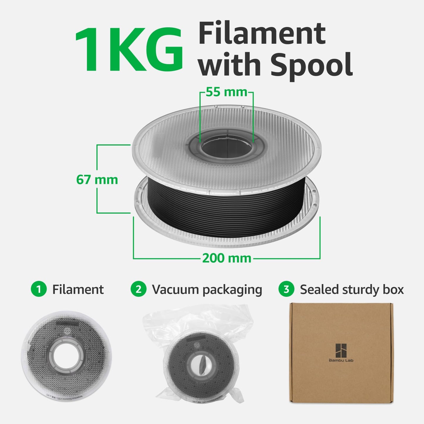 Bambu Lab PLA Basic Filament 1.75mm 1kg Spool - PLA 3D Printer Filament, Smooth Finish, Low Warp, Easy to Print, Compatible with Bambu Lab & Most FDM 3D Printers, Black (10101) - Spool