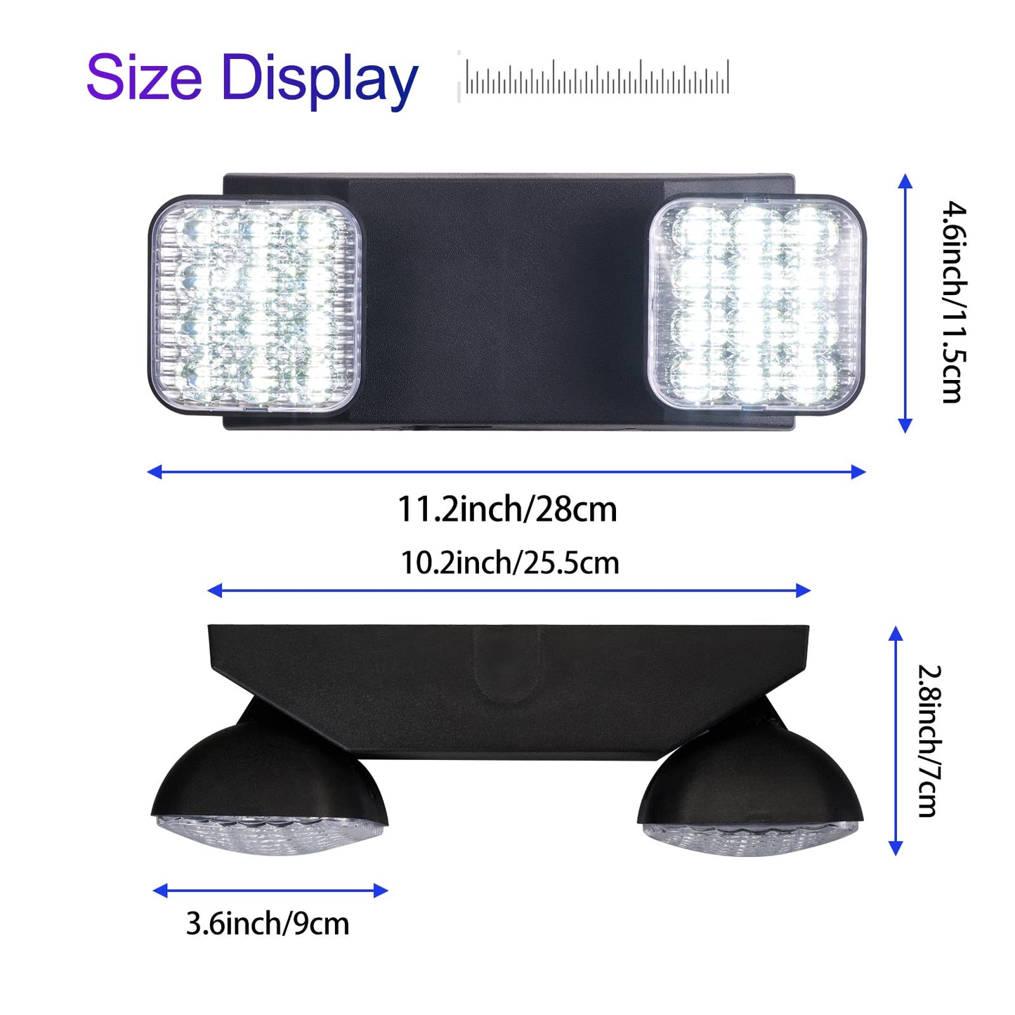 Gzruiyang Emergency Lights With Battery Backup  Led Commercial Emergency Lighting Fixtures Two Head Adjustable  Ul 924 Certified  Hardwired Emergency Exit Light For Business - 1 Pack(Black)