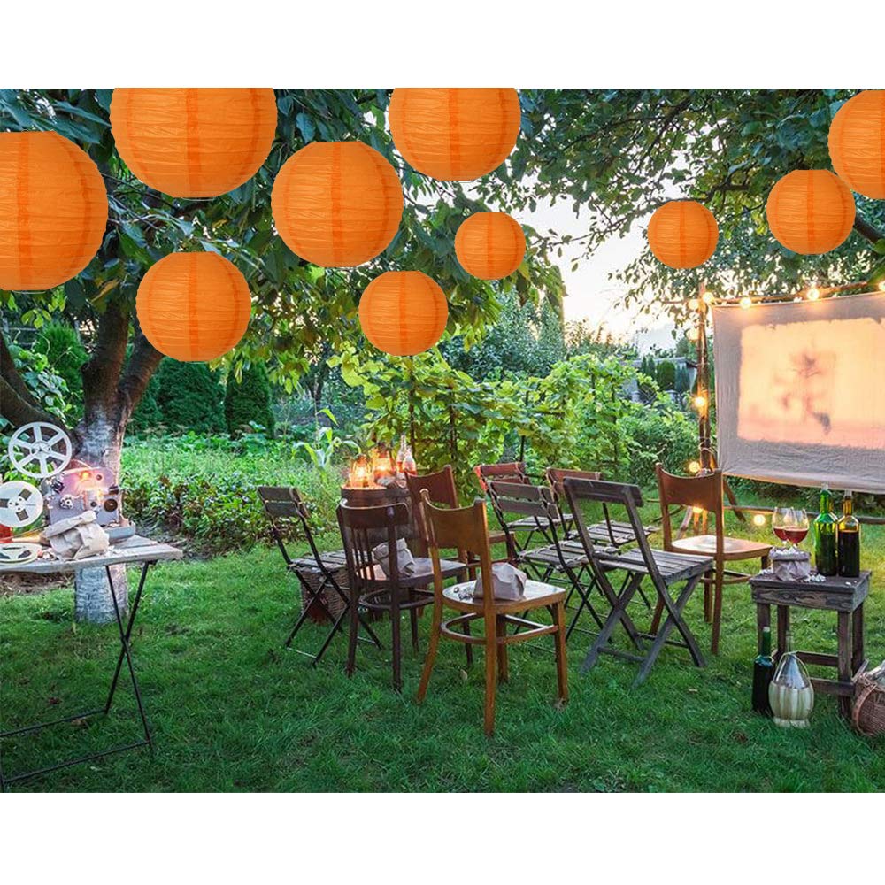 BEISHIDA Orange Paper Lanterns, 10 Packs, 4-12 Inch, Metal, Decorative Hanging Lanterns for Birthday, Wedding, Halloween, Home Decor