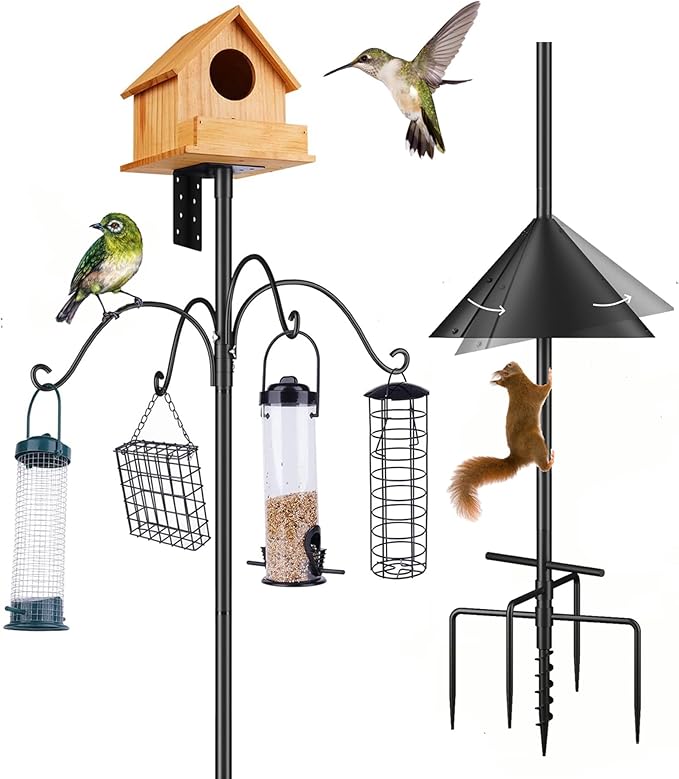 Garden Bird House Pole for Outdoor, BITNIN 92 Inch Heavy Duty Bird Feeder Pole Stand with Squirrel Proof Baffle 4 Shepherd...