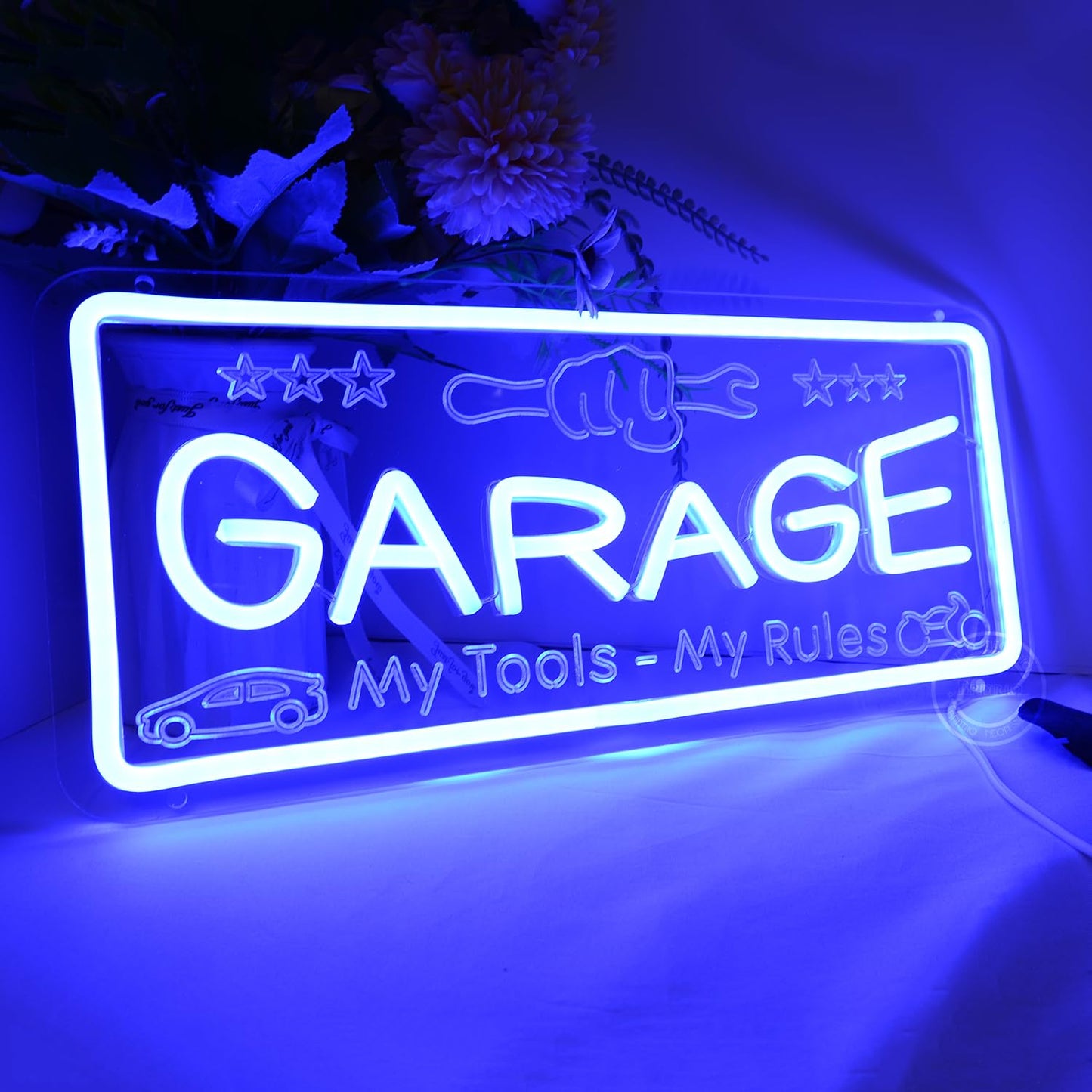 Britrio Blue Garage Neon Sign For Man Cave Garage Tool Room Shop Wall Art Sign Decoration FatherS Day Christmas Birthday Gift For Dad Husband 5V Usb Powered(15.75X7)